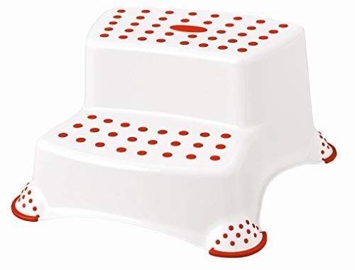 Tabouret Tabouret Marche-Pied Escabeau Deux Niveaux Jusqu'à 120 kg Blanc/Rouge