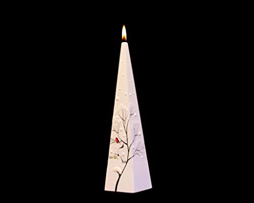 Handmade Decorated Painted Candles "White Frost" Candle Gift White Birds Tree Branch Winter Snow Votive Candle Christmas, Cylinder, Large