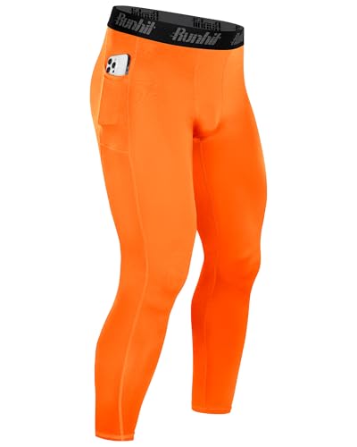 Image of Runhit Mens Compression Pants Running Tights Pockets Sports Leggings Spandex Workout Cycling Athletic Thermal