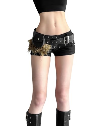 Faux Fur Belt Women Punk Grunge Leather Wide Waist Cinch Belts for Dress Waistband Vintage Y2k Accessories2