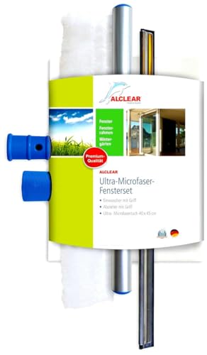 ALCLEAR International 960008 Set Professionale per la Pulizia di Finestre, con Panno in Microfibra per Lavare i Vetri, Tergivetro Combinato da 35 cm, Set da 3 Pezzi, per l'Uso Domestico