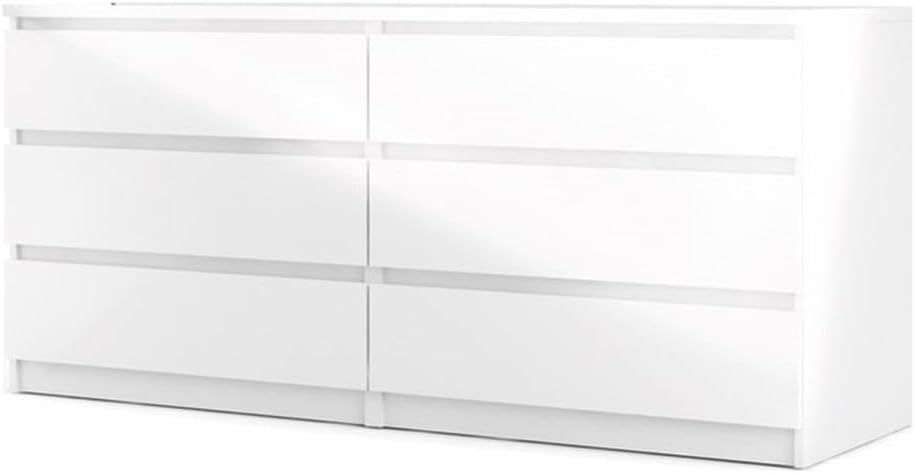 Pemberly Row 3-Piece Set with 2 Nightstands and Double Dresser in White Gloss