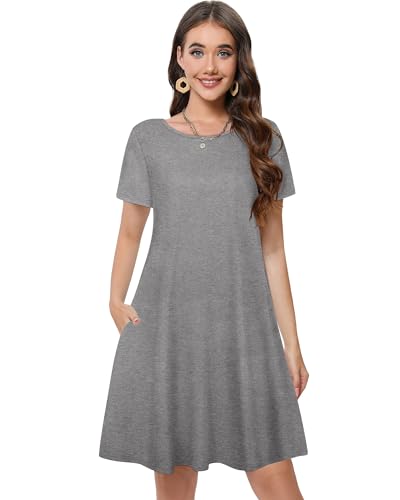 Image of Summer Dresses for Women Casual Tshirt Short Sleeve Floral Sundress Beach Cover Ups with Pockets 2026