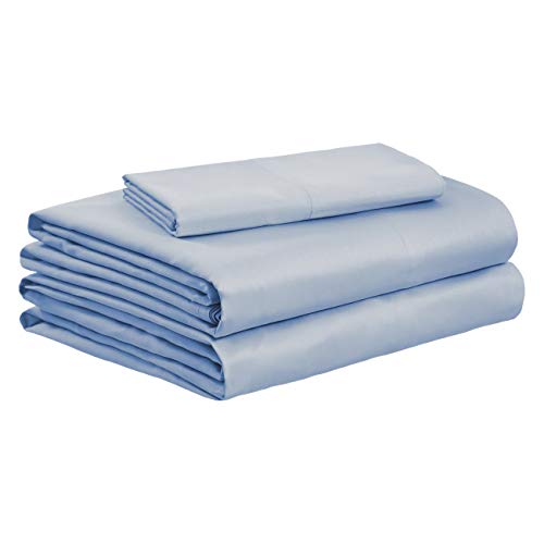 AmazonBasics Organic Sateen Cotton Sheet Set - Twin, Steely Blue