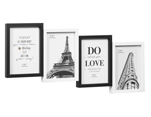 emmevi Portafoto Multipla Legno MDF Cornice Collage Moderna Porta Foto Bianco Nero 4 Foto Da 13x18 Cm