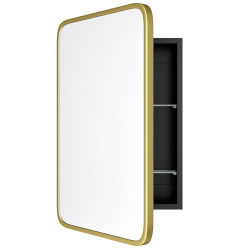 Image of Medicine Cabinet with Brushed Gold Metal Frame Mirror, Overall 16.5 inchx24 inch