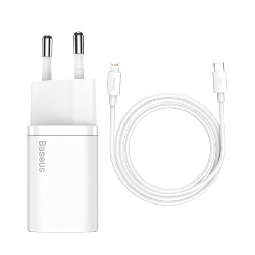 Baseus Kit Carregador Super Si Turbo de 20W/25w Cabo de 1 metro, USB-C para USB-C/USB-C para Lightning, Turbo Pd Android/Iphone/Ipad/notebook (Branco 20W)