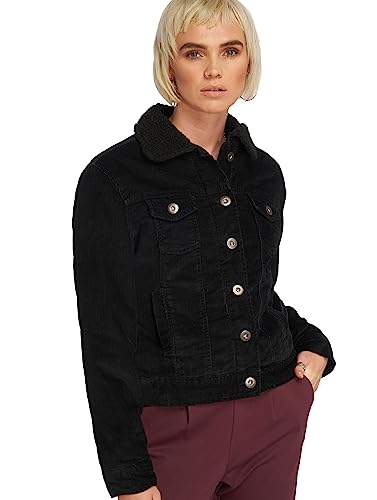 Urban Classics Ladies Sherpa Cordury Jacket Giacca in Jeans, Nero (Black/Black 00825), XS Donna