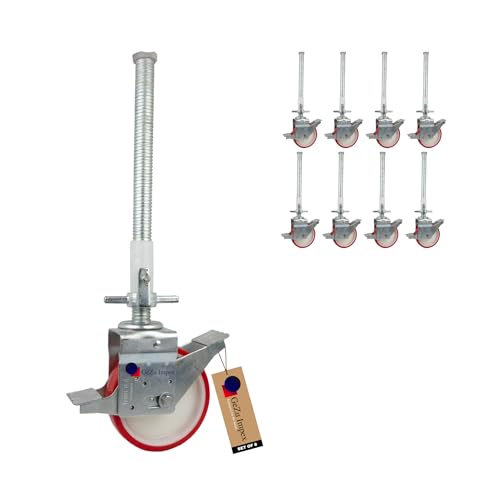 GeZu Impex® Rueda de andamio con frenos 1000 kg galvanizada juego de 8 ruedas de andamio ajustables en altura resistente