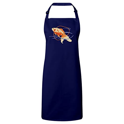 Tablier Cuisine Poisson Carpe Koi Bleu Marine avec Motif Biologie Style Japonais