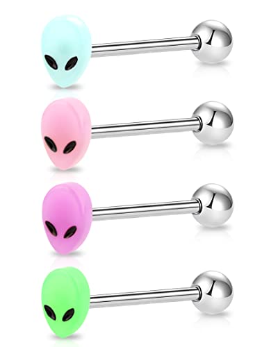 Melighting Piercing de langue phosphorescent en acier inoxydable 316L 14 g, Acier inoxydable