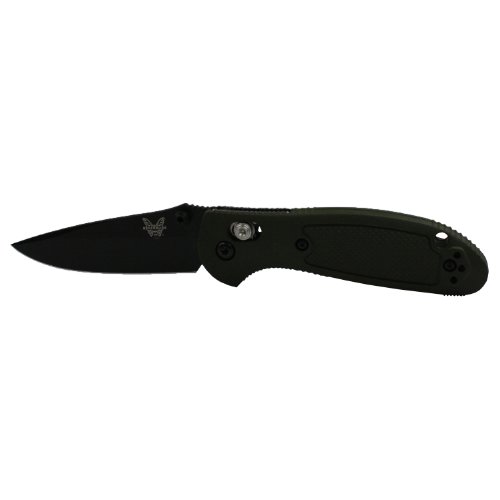 Benchmade - Mini Griptilian 556 Knife, Plain Drop-Point, Coated Finish, Olive Handle
