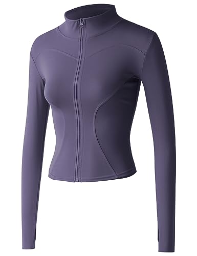 Gacaky Women's Slim Fit Lightweight Athletic Full Zip Stretchy Workout Running Track Jacket with Thumb Holes Purple S