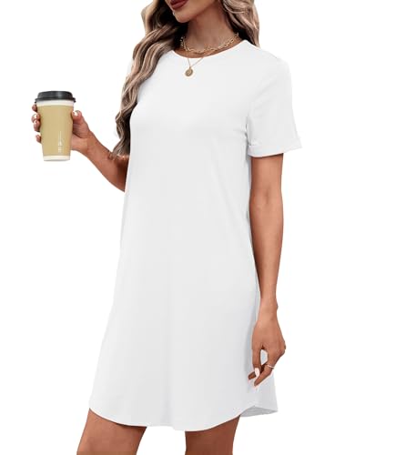 Bluetime Dresses for Women 2025 Casual Summer Sundresses Short Sleeve Dress Fashion Outfits(White,Medium)