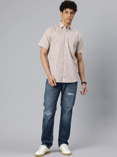 Image of Majestic Man Men's Pure Cotton Striped Half Sleeve Slim Fit Casual Shirt for Men