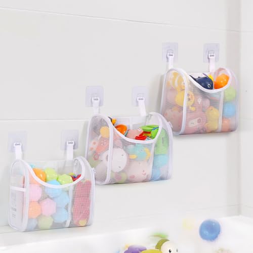 Image of DOCMON Bath Toy Storage, Detachable 6 Compartments Bath Toy Holder, Large Capacity Bathtub Toy Storage with Built-in Compartments Side Pockets, Mesh Shower Caddy for Sorting Baby Bathroom Toys - White