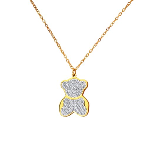 Collier ours acier inoxydable résistant à l'eau bijou femme zircon