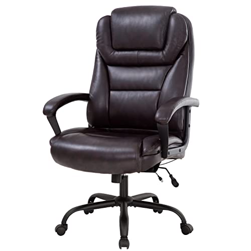 Office Chair Big and Tall 500lbs Ergonomic Computer Chair High Back PU Leather Wide Seat Desk Chair with Lumbar Support Arms Executive Task Chair for Hone Office,Brown