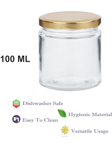 Image of Somil Transparent Glass Storage Jar Set for Kitchen Storage | Food-Grade Containers for Spices, Dry Fruits & Snacks | 100 Ml Each | Pack of 2 | Size 5.5 X 5.5 X 6.8 Cm -AS136