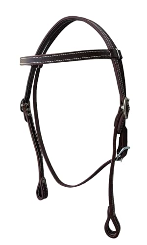 WEMBILS Western Leather Latigo Browband Headstall Double Stitched Brown Bridle for Horse, Equestrian Gifts for Horses