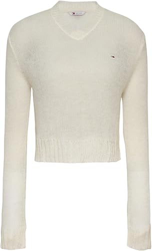 Tommy Jeans Damen Pullover Open Knit mit V-Ausschnitt, Elfenbein (Ancient White), S – Ansicht 6
