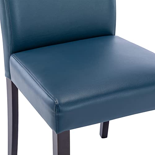Watson & Whitely Upholstered Kitchen & Dining Room Chairs with Low Back, Faux Leather Armless Dining Chairs with Solid Wood Legs, Set of 2, Blue - Image 7