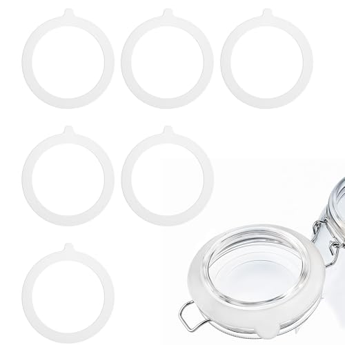 Nogeqi 6 Pcs 4.5 Inch Rubber Seals Rings for Glass,Leakproof Jar Seal Accessories,Rubber Rings for Mouth Glass Jars Elastic and Fits Most Sizes (White)