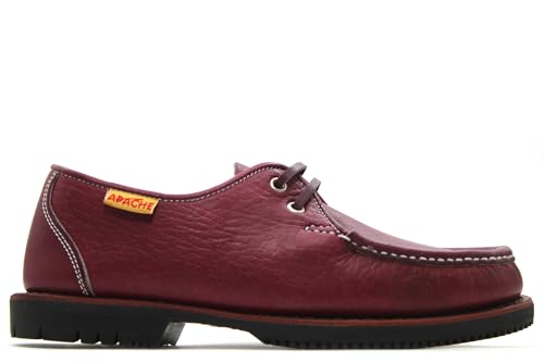 CALZADOS Salud 1907 - Zapato náutico de Piel Apache Hecho a Mano con Cierre de Cordones y Suela de Goma para: Hombre Color: Burdeos Talla:39