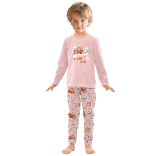 Cute Capybara Pilot Pink Cute Pajama Sets Long Sleeve Top and Pants, Snug Fit Sleepwear for Night Wears3