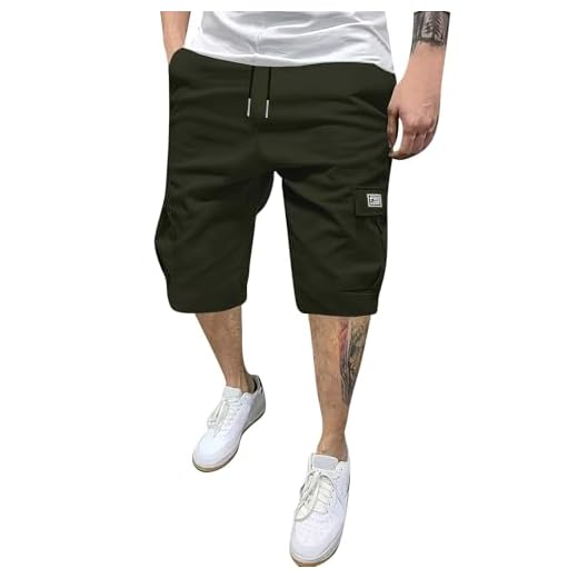 Short Travail, Short Poche Zippée Poche Bermuda Homme Grande Taille Shorts D'été Pantacourt Sport Sécurité Vert armée Bermuda Militaire Homme Vert armée L