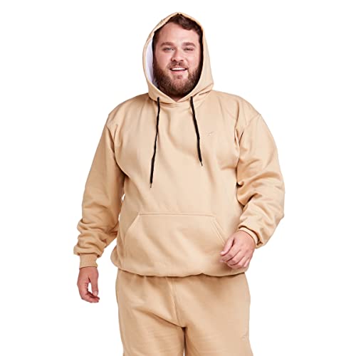 Conjunto Moletom Masculino com Capuz e Bolsos (Bege, G)