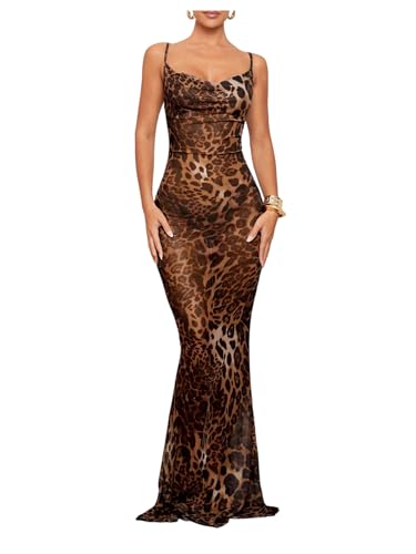Image of GORGLITTER Women's Animal Zebra Tiger Print Maxi Dresses Y2K Cowl Neck Beach Vacation Summer Cocktail Formal Sundress