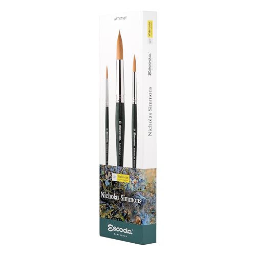 Image of Escoda Signature Series Artist Watercolor Brush Set, Nicholas Simmons Set #1, Barroco Synthetic Gold Toray, Size (Round(8, 12, 20