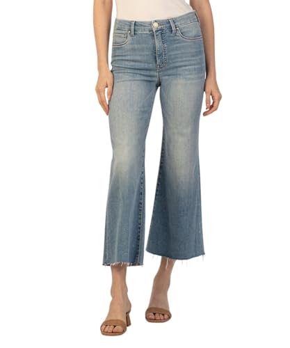 KUT from the Kloth Women's Meg High-Rise Fab Ab Wide Leg Jeans with Raw Hems in Romantic