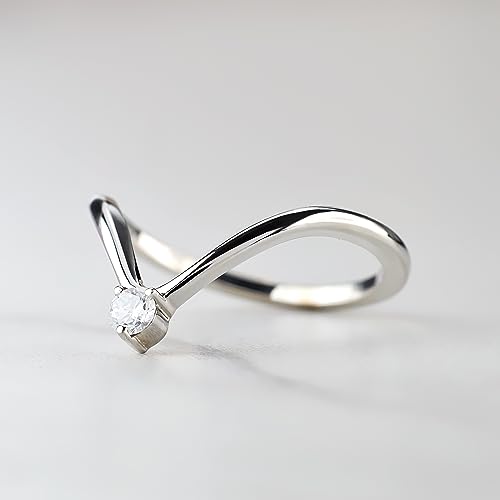 0.06ct AAA Cubic Zirconia Deep Curved Wedding Band for Women Engagement Ring Enhancer Guard Stacking Chevron 925 Sterling Silver Rose Gold Plated Size 4-103