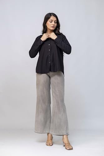 Image of Women's Linen Blend Shirt | Casual Collared Button Down Shirt for Women | Solid Color Full Sleeve Oversized Fit | Summer Casual & Office Wear Top