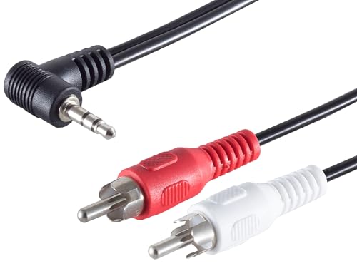 1aTTack.de 1 x 1,5 m - Fiche jack coudée 3,5 mm vers 2 fiches RCA mâles RCA - Connecteurs moulés - Contacts nickelés - Parfait pour HiFi, TV et...