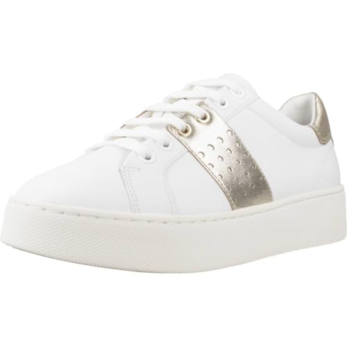 Geox Women's D Skyely Trainers, White Gold, 3 UK