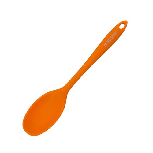 Fackelmann Cuchara de Cocina, Óptima para Freír, Silicona de Tacto Suave, Apta para Sartenes y Ollas con Revestimiento, Resistente hasta 230ºC, Apta para Lavavajillas, Naranja o Negro, 29x7 cm, 1 ud.