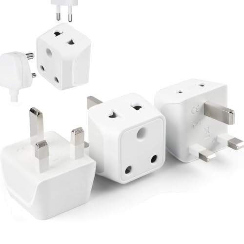Image of Ceptics UK Adapters for Indian Pins, Type G Plug Adapter with Dual Inputs, India to UAE Adapter, Ireland Plug - 2 in 1 UK Adapter for Laptops, Phones, Chargers - CE - RoHS, 3 Pack