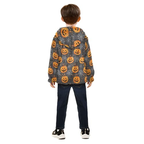 CHIFIGNO Halloween Pumpkin Cobweb Winter Coats for Toddler Boys, Toddler Zip up Hoodie Light Jacket for Fall Winter Spring 4T4
