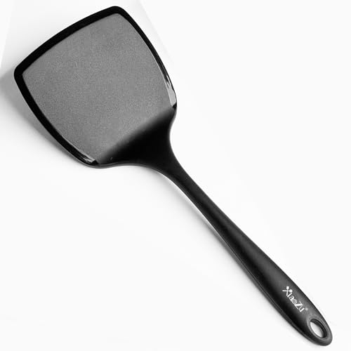 Silicone Pancake Spatula Turner with Extended Handle & Seamless Design for Heat Resistant Cooking - Large Flexible Utensils for Nonstick Cookware (Seamless-Style Black)