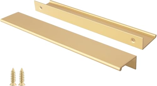 Image of Peaha 50 Pack Kitchen Cabinet Handles 7-9 /16 inch Matte Gold Pulls Edge Pulls | Gold Cabinet Handles Finger Pulls for Cabinets Modern Hidden Aluminum Alloy Dresser Drawer Handles Closet Bedroom