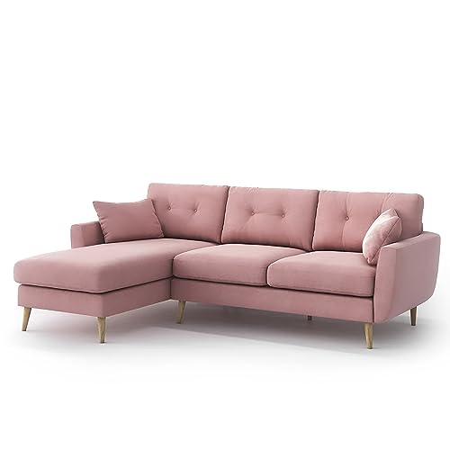 Image of BRAXTON Lindel LHS 4 Seater L Shape Sofa Set for Living Room (Pink) Premium Velvet Fabric Sofa