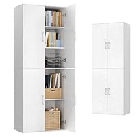 VASAGLE Mehrzweckschrank, mit 4 Türen, 5 Ablagen, Büroschrank, Aufbewahrungsschrank, Kleiderschrank, mit Griffen, Holzspanplatte, 60 x 40 x 180 cm, schneeweiß OFC091WE01