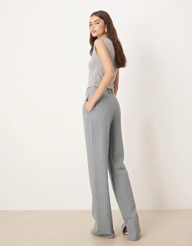 Image of KOTTY Women's Tailored Wide Leg Pinstripe Pants - High Waisted Straight Fit Work Trousers with Pockets, Elegant Office & Business Casual Wear