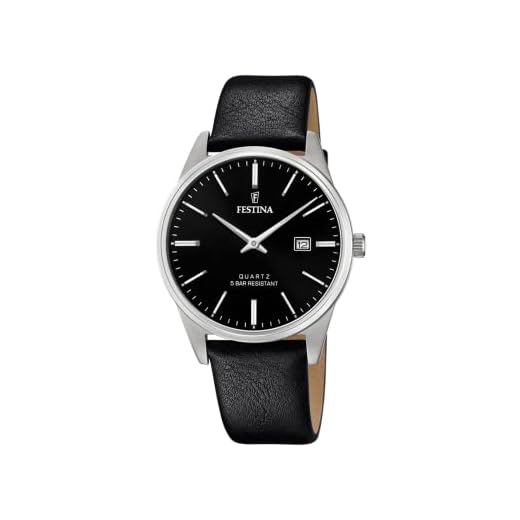 Festina Reloj Hombre F20512/4 Acero Clasico Caja de Acero Inoxidable 316l Plateado Correa de Cuero Negro