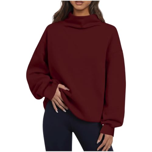 Cethrio Mock Neck Hoodie Mock Neck Sweatshirt Women Oversized Pullover Long Sleeve Fall active Tops Womens Fall Tops 2026 Sudadera Para Mujer Women Capsule Wardrobe Wine - image 7