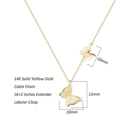FANCIME 14K Solid Gold Double Cute Butterfly Pendant Necklace Fine Jewelry Anniversary Valentines Day Birthday Gifts for Women Girls, 16 + 2" Extender3