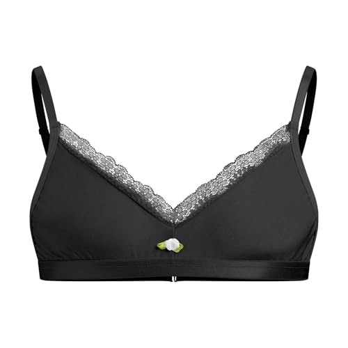 ABAFIP Men's Sissy Lingerie Floral Lace Trim Bra Top Satin Bralette Silk Bras Crossdressing...